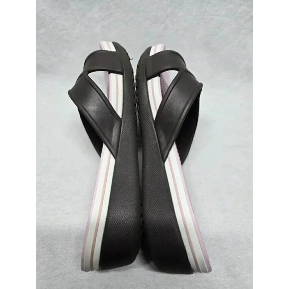 CROCS Cyprus Womens Sz 8 Low Wedge Sandals Brown Pink Criss-Cross Strap Slip On - Picture 7 of 11